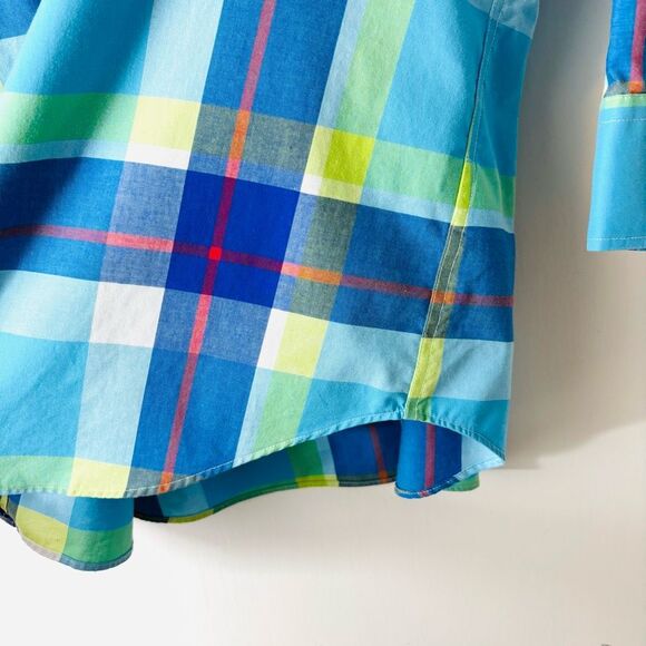 Chaps L No-Iron cotton plaid 3/4 sleeve paisley print cuffs button up shirt - Picture 9 of 13